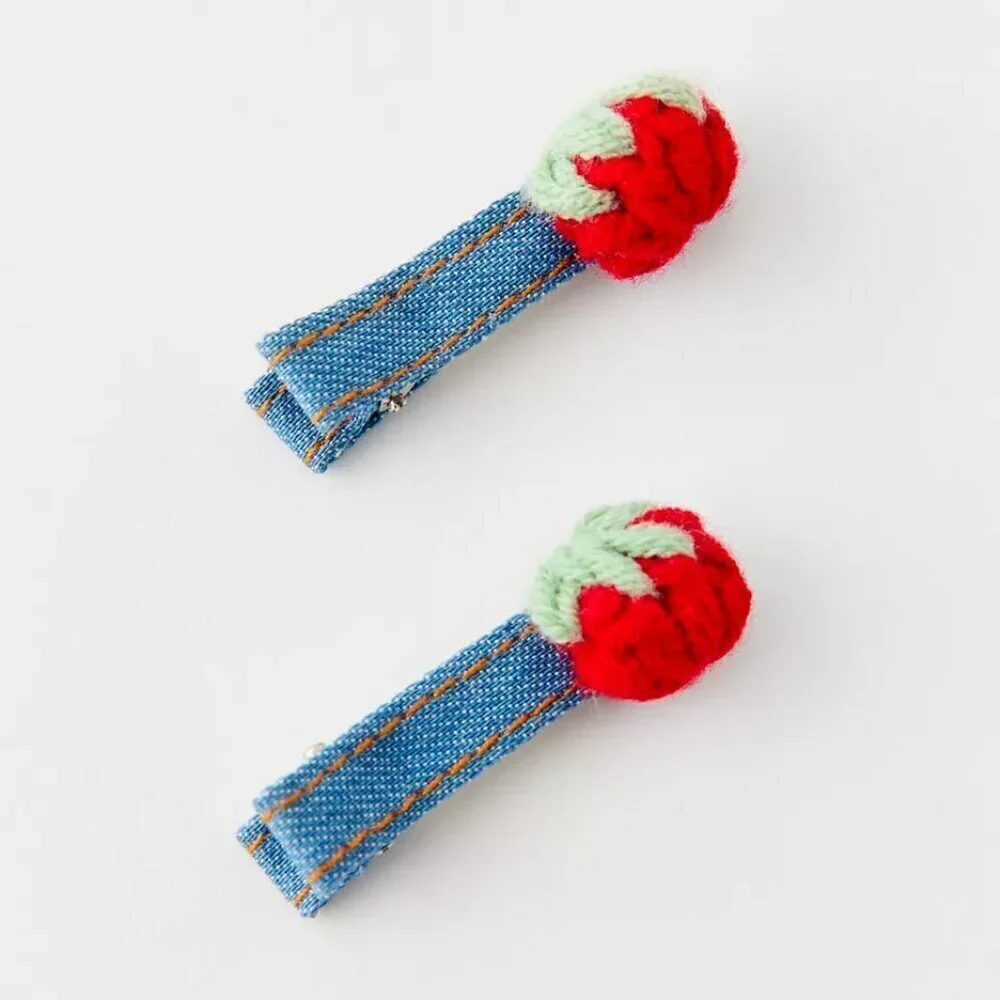 NWT Urban Outfitters Denim Strawberry Hair Clip Set of Two